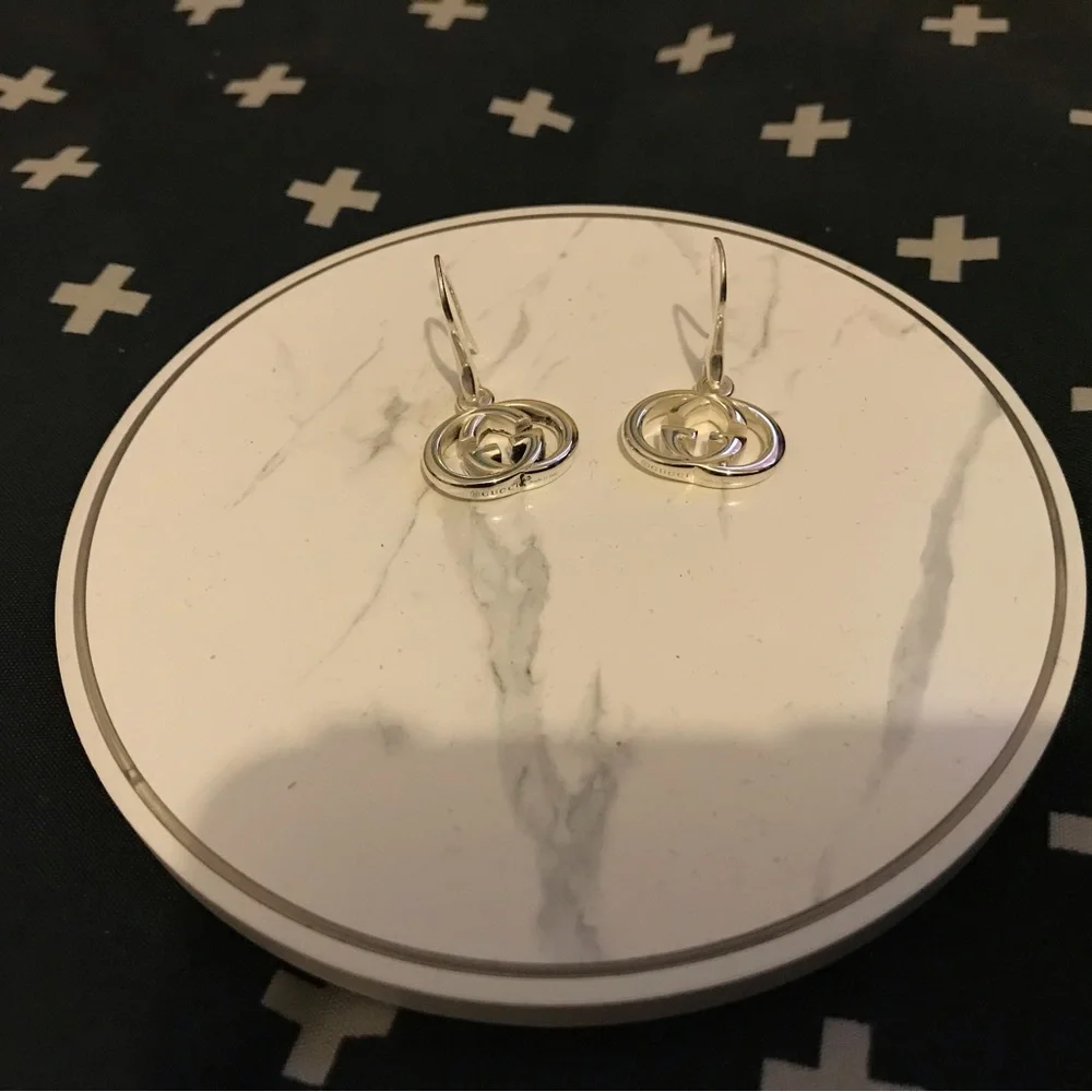 Authentic GUCCI Interlocking Hook  Earrings Silver 925 1.1 x 1.6cm Women